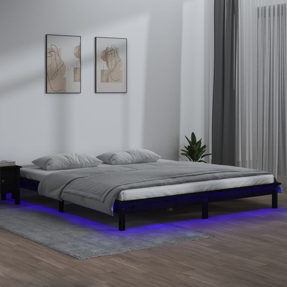vidaXL Massivholzbett mit LEDs Schwarz 120x200 cm