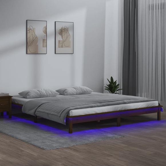 vidaXL Massivholzbett mit LEDs Honigbraun 160x200 cm