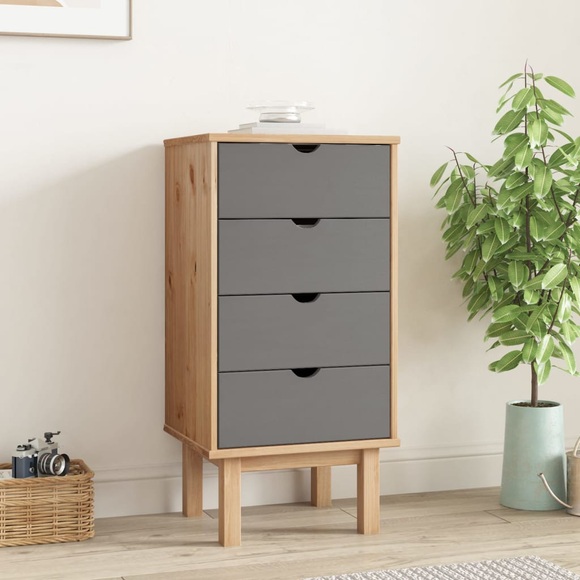 vidaXL Schubladenschrank Braun und Grau 46x39,5x90cm Massivholz Kiefer