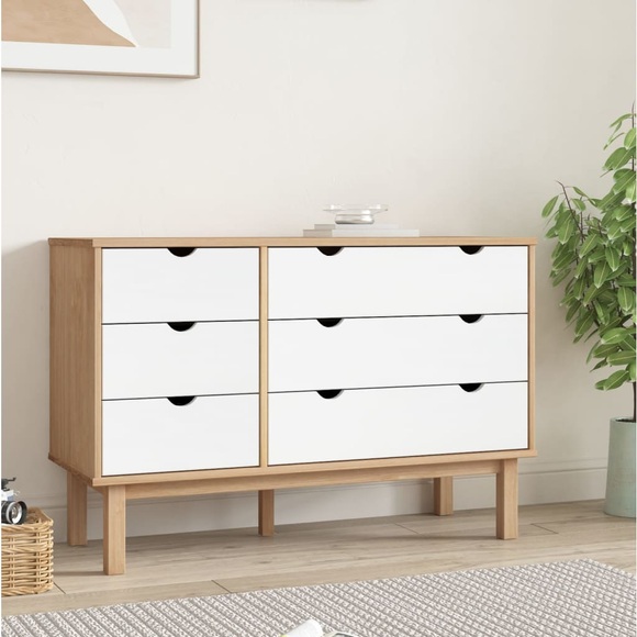vidaXL Schubladenschrank OTTA Braun&Weiß 113,5x39,5x73 cm Massivholz