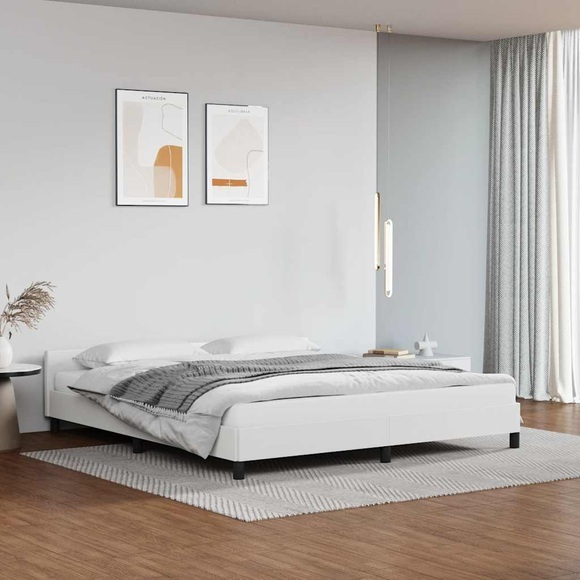 vidaXL Bettgestell mit Kopfteil Weiß 160x200 cm Kunstleder