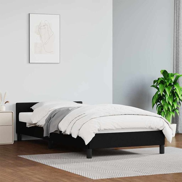 vidaXL Bettgestell mit Kopfteil Schwarz 90x200 cm Kunstleder