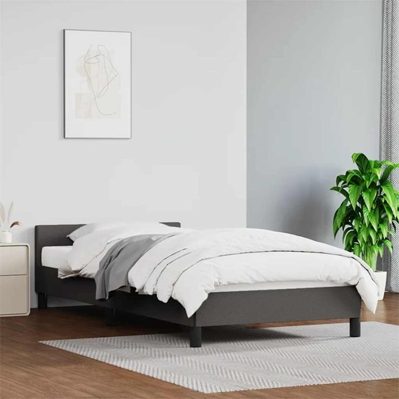 vidaXL Bettgestell mit Kopfteil Grau 90x200 cm Kunstleder