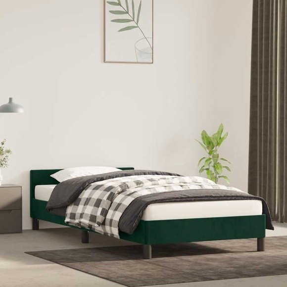 vidaXL Bettgestell mit Kopfteil Dunkelgrün 90x200 cm Samt