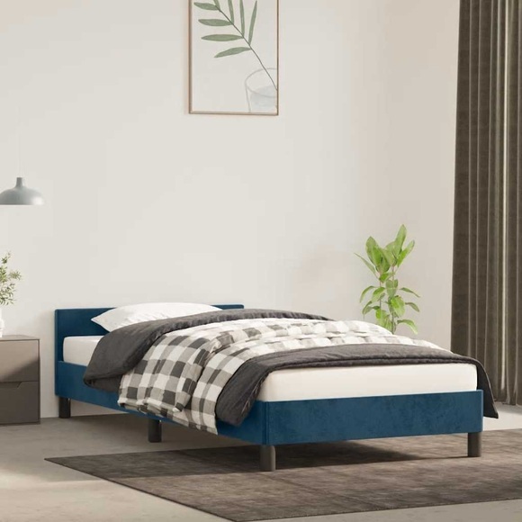 vidaXL Bettgestell mit Kopfteil Dunkelblau 90x200 cm Samt