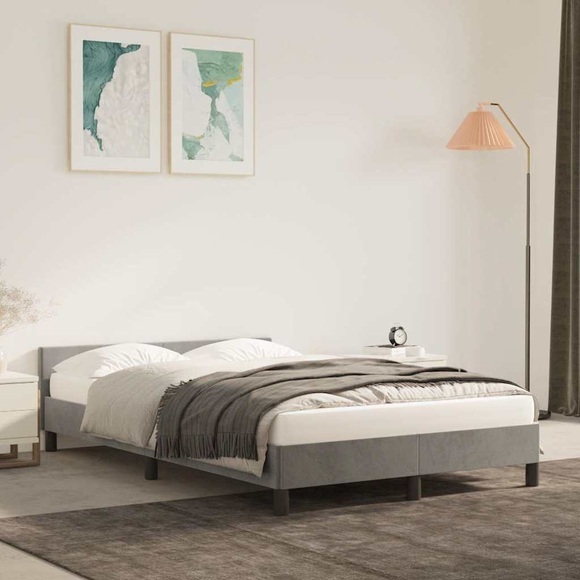 vidaXL Bettgestell mit Kopfteil Hellgrau 120x200 cm Samt