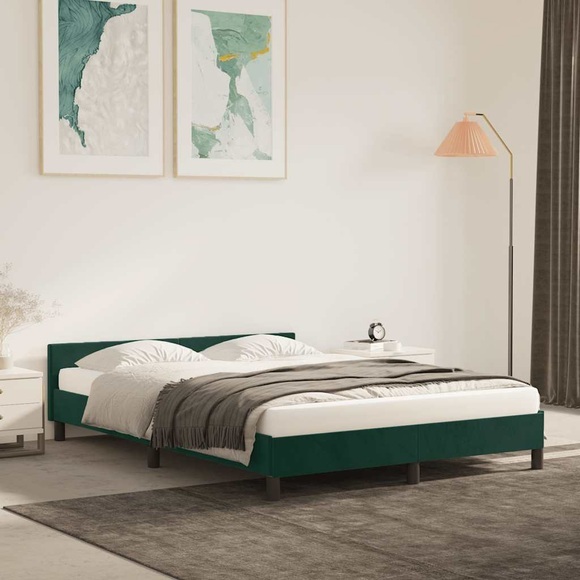 vidaXL Bettgestell mit Kopfteil Dunkelgrün 140x190 cm Samt