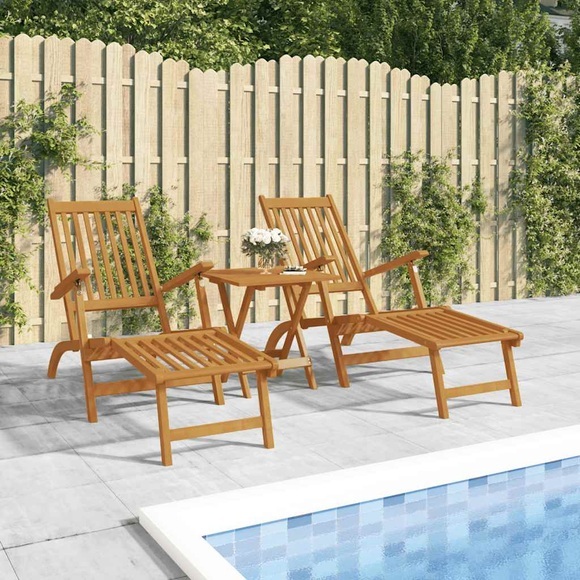vidaXL Garten-Liegestühle mit Fußteil und Tisch Massivholz Akazie