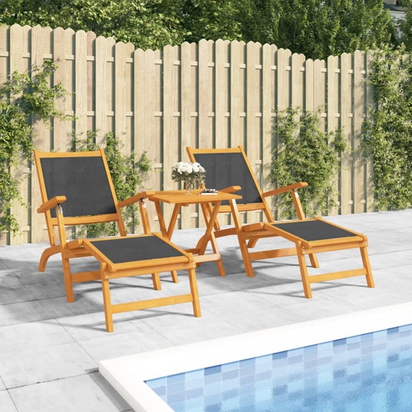 vidaXL Garten-Liegestühle mit Tisch Massivholz Akazie und Textilene