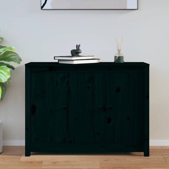 vidaXL Sideboard Schwarz 100x35x74 cm Massivholz Kiefer