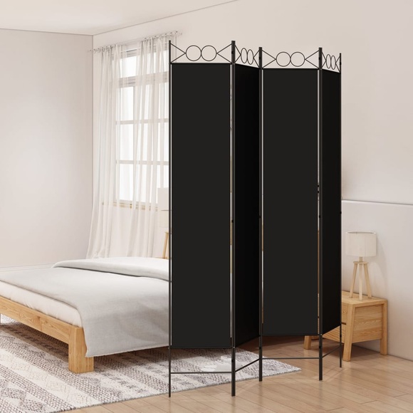 vidaXL 4-tlg. Paravent Schwarz 160x220 cm Stoff