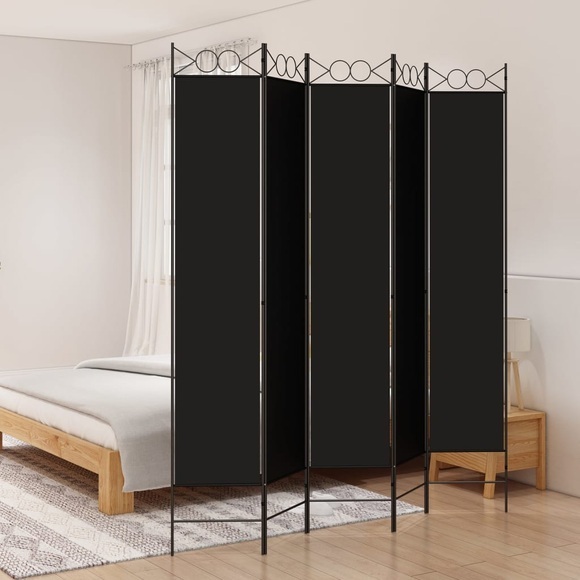 vidaXL 5-tlg. Paravent Schwarz 200x220 cm Stoff
