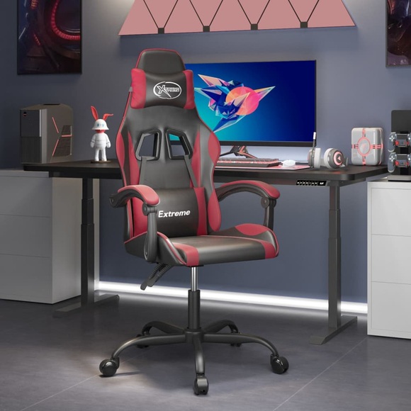 vidaXL Gaming-Stuhl Drehbar Schwarz und Weinrot Kunstleder