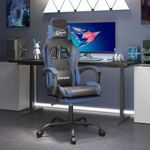 vidaXL Gaming-Stuhl mit Fußstütze Drehbar Schwarz & Blau Kunstleder