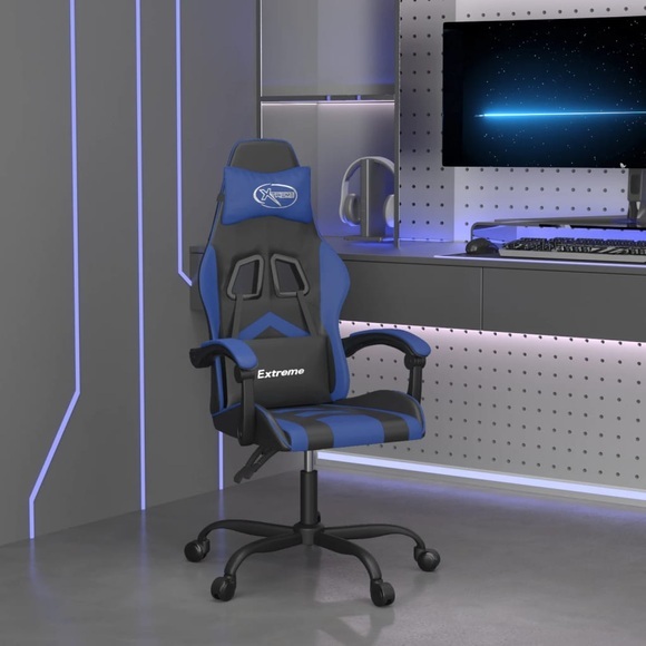 vidaXL Gaming-Stuhl Drehbar Schwarz und Blau Kunstleder