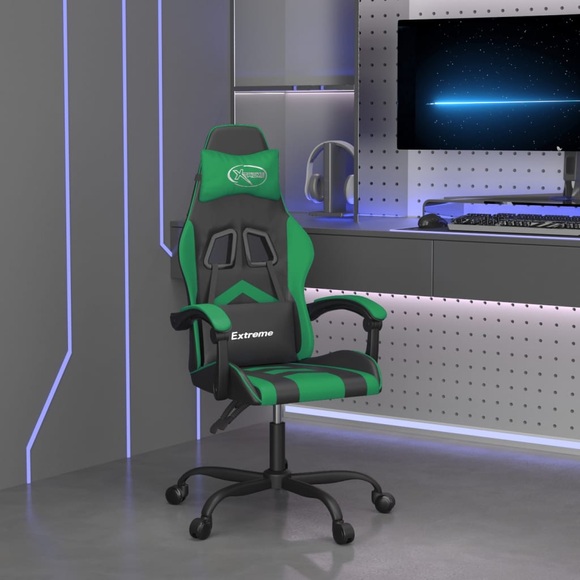 vidaXL Gaming-Stuhl Drehbar Schwarz und Grün Kunstleder