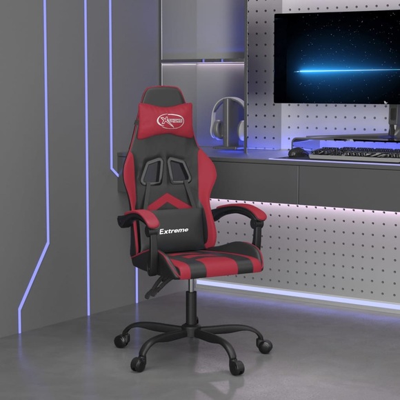 vidaXL Gaming-Stuhl Drehbar Schwarz und Weinrot Kunstleder