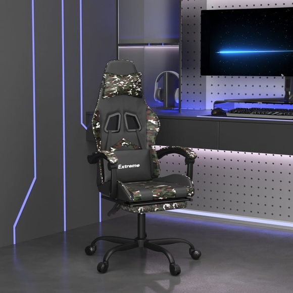 vidaXL Gamingstuhl mit Fußstütze Drehbar Schwarz Tarnfarben Kunstleder