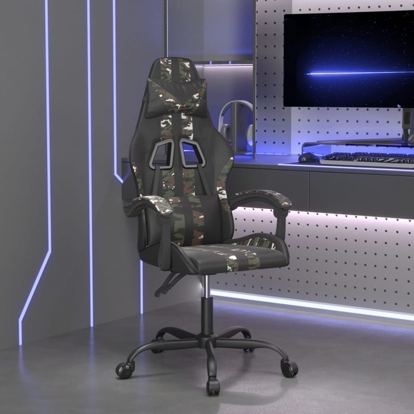 vidaXL Gaming-Stuhl Drehbar Schwarz und Tarnfarben Kunstleder