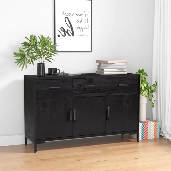 vidaXL Sideboard Schwarz 110x35x70 cm Massivholz Kiefer Recycelt