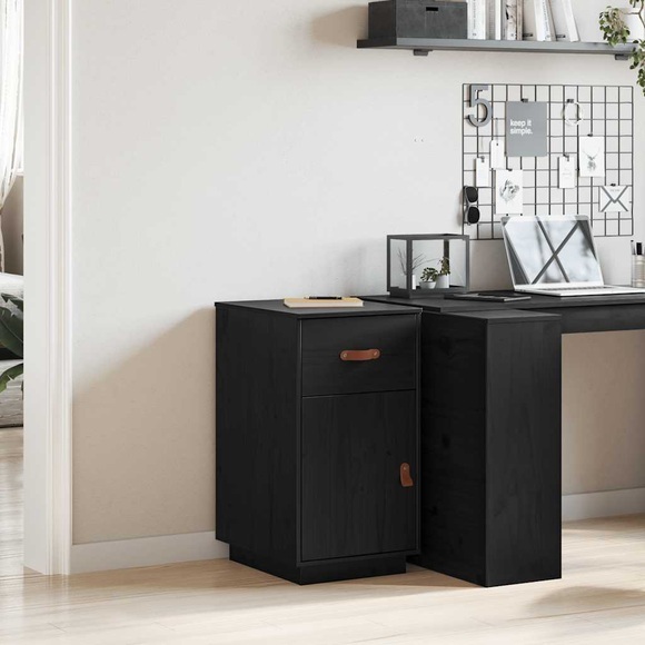 vidaXL Schreibtisch-Schrank Schwarz 40x50x75 cm Massivholz Kiefer