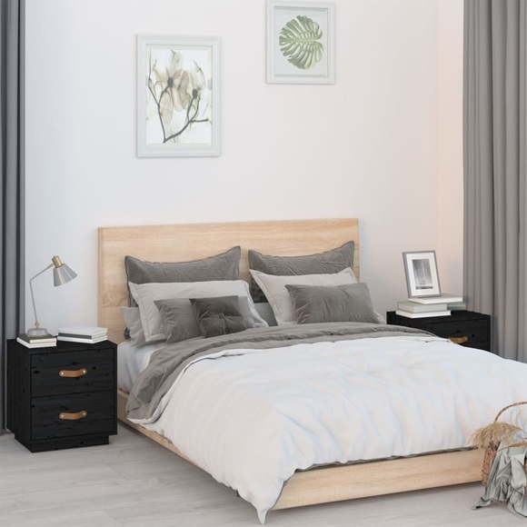 vidaXL Nachttische 2 Stk. Schwarz 40x34x45 cm Massivholz Kiefer