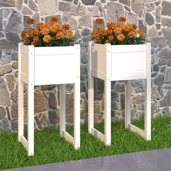 vidaXL Pflanzkübel 2 Stk. Weiß 40x40x81 cm Massivholz Kiefer
