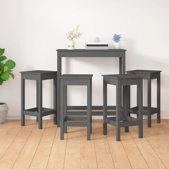 vidaXL 5-tlg. Bar-Set Grau Massivholz Kiefer