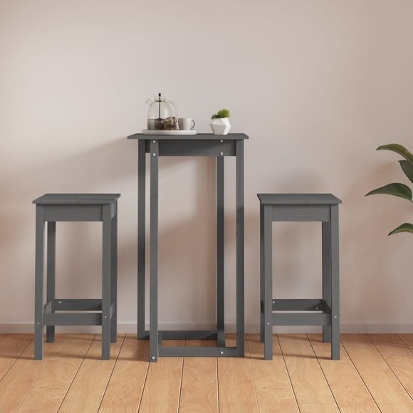 vidaXL 3-tlg. Bar-Set Grau Massivholz Kiefer