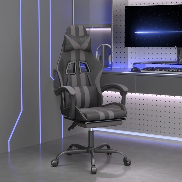 vidaXL Gaming-Stuhl mit Fußstütze Schwarz und Grau Kunstleder