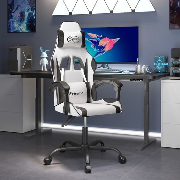 vidaXL Gaming-Stuhl Weiß und Schwarz Kunstleder