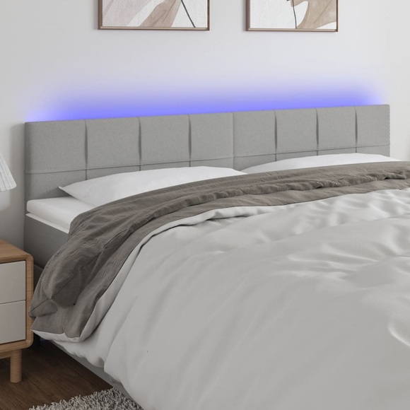 vidaXL LED Kopfteil Hellgrau 160x5x78/88 cm Stoff