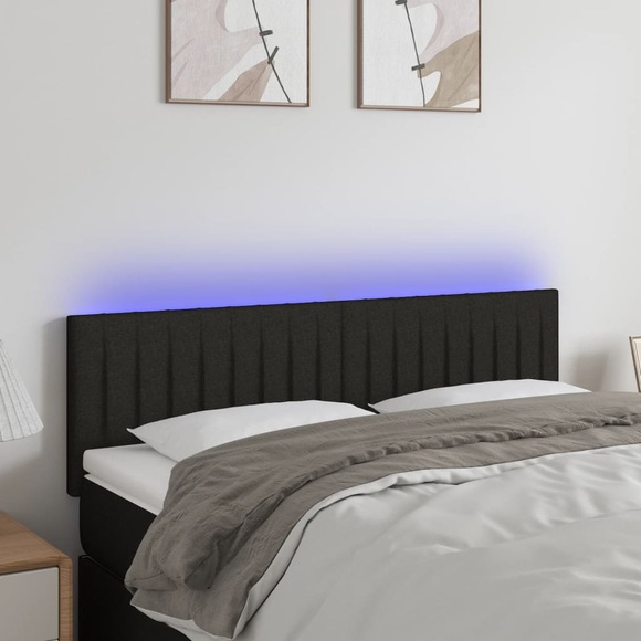 vidaXL LED Kopfteil Schwarz 144x5x78/88 cm Stoff