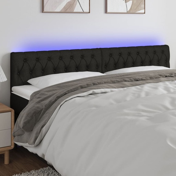 vidaXL LED Kopfteil Schwarz 200x7x78/88 cm Stoff