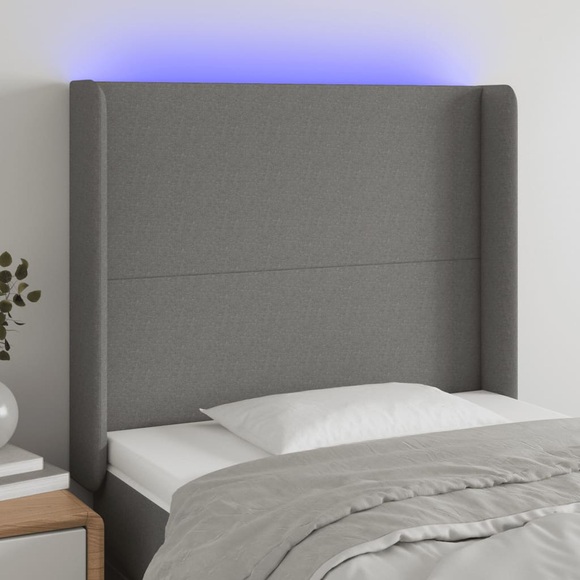 vidaXL LED Kopfteil Schwarz 103x16x118/128 cm Stoff