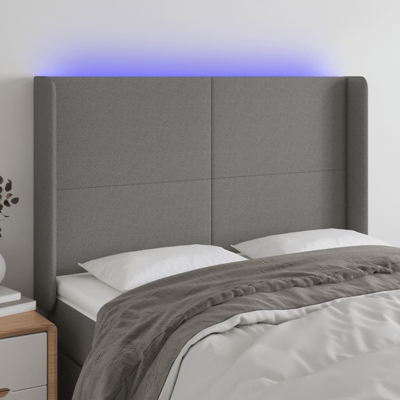 vidaXL LED Kopfteil Dunkelgrau 147x16x118/128 cm Stoff