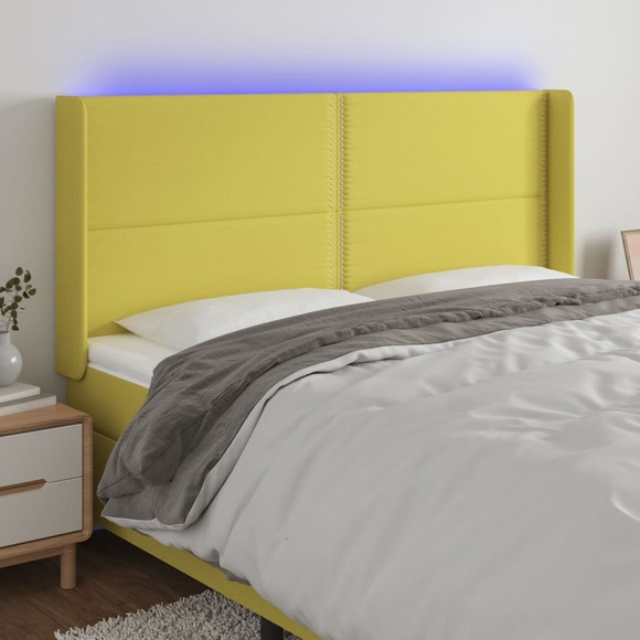 vidaXL LED Kopfteil Grün 163x16x118/128 cm Stoff