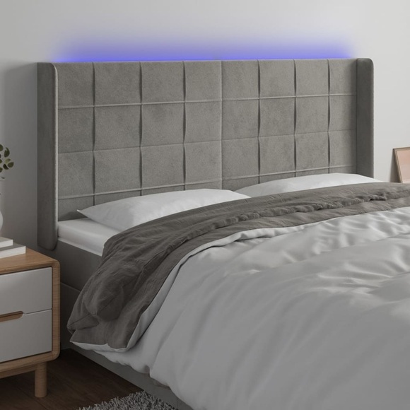 vidaXL LED Kopfteil Hellgrau 183x16x118/128 cm Samt