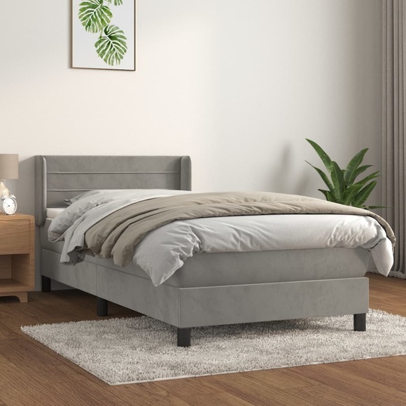 vidaXL Boxspringbett mit Matratze Hellgrau 100x200 cm Samt