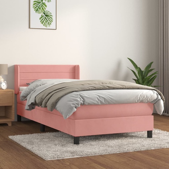 vidaXL Boxspringbett mit Matratze Rosa 100x200 cm Samt