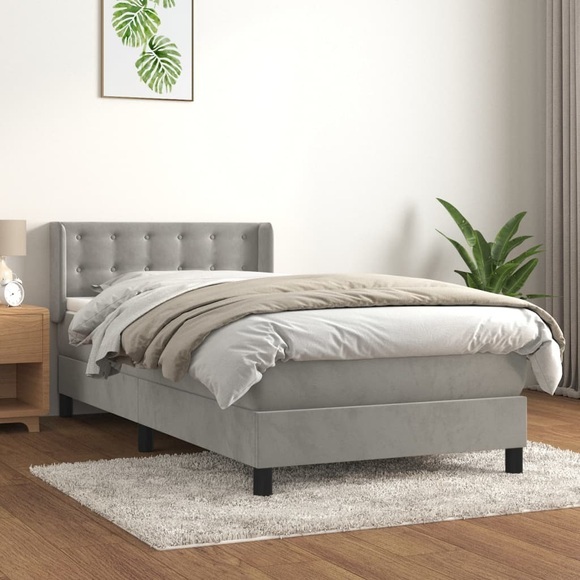 vidaXL Boxspringbett mit Matratze Hellgrau 100x200 cm Samt