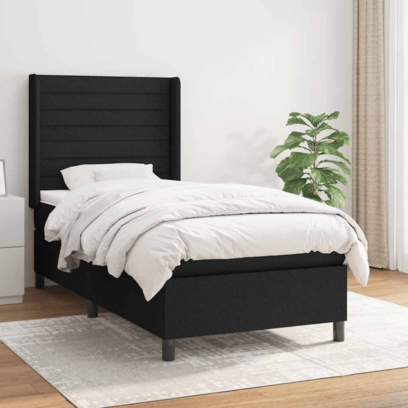 vidaXL Boxspringbett mit Matratze Schwarz 90x190 cm Stoff