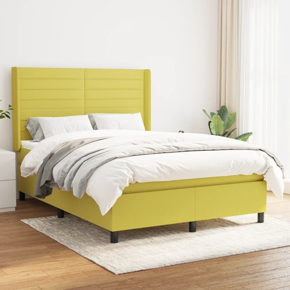vidaXL Boxspringbett mit Matratze Grün 140x200 cm Stoff