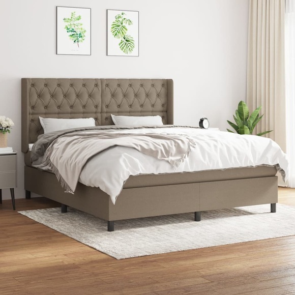 vidaXL Boxspringbett mit Matratze Taupe 160x200 cm Stoff