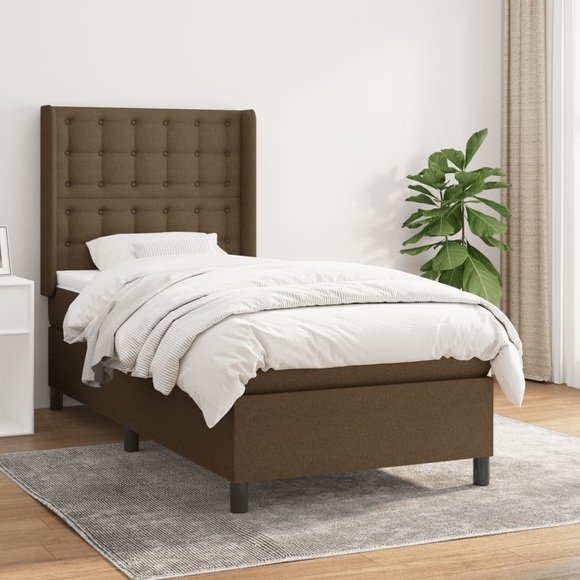 vidaXL Boxspringbett mit Matratze Dunkelbraun 90x190 cm Stoff