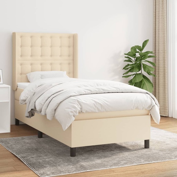 vidaXL Boxspringbett mit Matratze Creme 90x200 cm Stoff