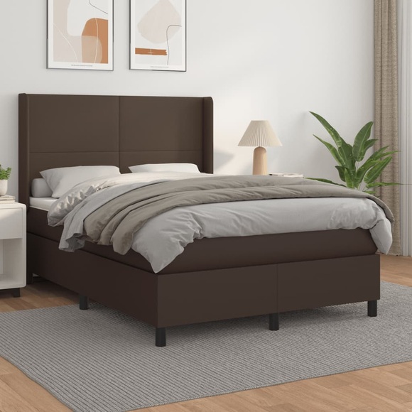 vidaXL Boxspringbett mit Matratze Braun 140x200 cm Kunstleder