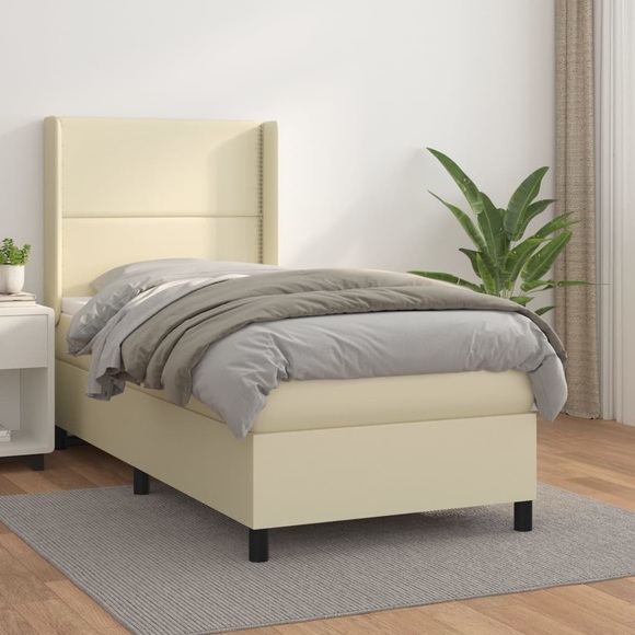 vidaXL Boxspringbett mit Matratze Creme 90x190 cm Kunstleder