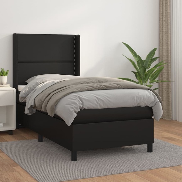 vidaXL Boxspringbett mit Matratze Schwarz 100x200 cm Kunstleder
