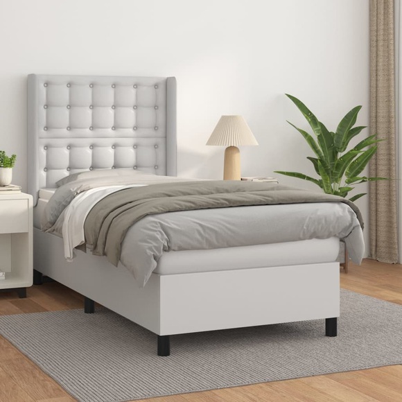 vidaXL Boxspringbett mit Matratze Weiß 90x200 cm Kunstleder